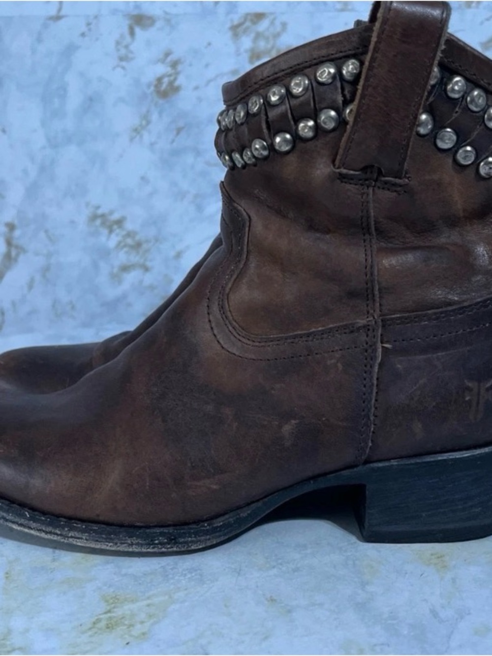 Frye Diana Cut Stud ankle boots in brown leather, women’s size 5.5 US